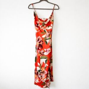 Adelyn Rae Floral Cowl Neck Maxi Dress Size S Red Spaghetti Strap EUC